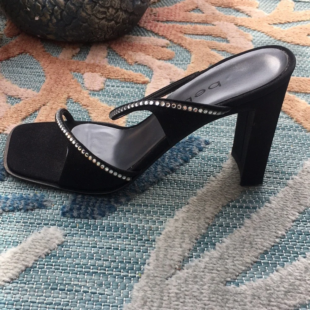 Bebe Evening Heels Jeanette Estella Black Clear Rhinestone size 6 Y2K Square Toe